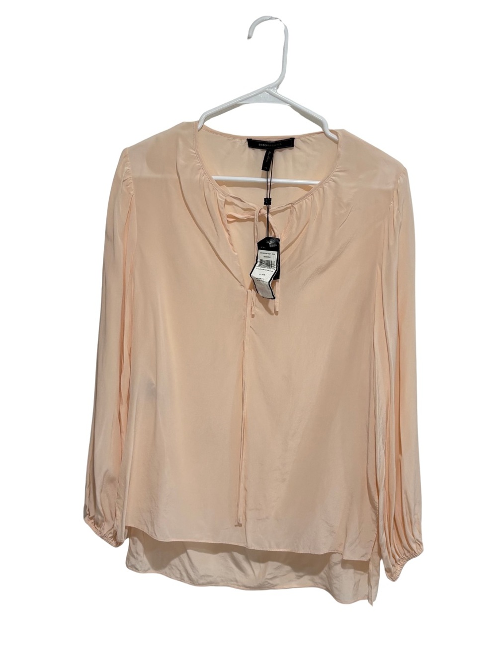 BCBGMAXAZRIA Women's Evanna Peasant Blouse 100% silk chiffon Size XS